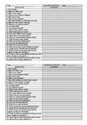 English worksheet: uk - spain - penfriends - questions