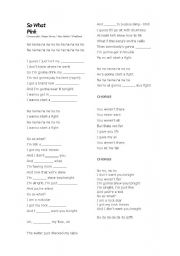 English worksheet: So what by PINK
