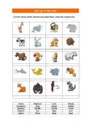English Worksheet: Cut and paste the animals names