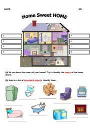 English Worksheet: HOME SWEET HOME (vocabulary, simple present, writing)