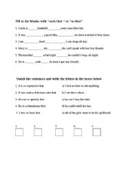 English Worksheet: so.. that  or such ... that
