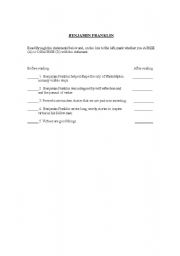 English Worksheet: Benjamin Franklin Anticipation Guide