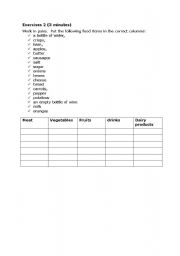 English Worksheet: food table