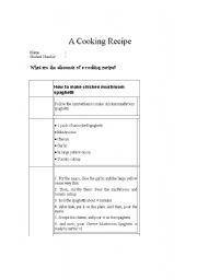 English Worksheet: a cooking recipe