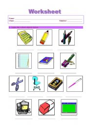 English Worksheet: school objects