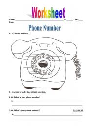 English Worksheet: phone number