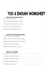 English Worksheet: TOO & ENOUGH