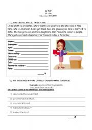 English Worksheet: TEST- 5th class - 4 pages