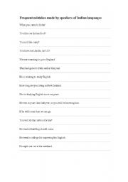 English Worksheet: Correct these common English errors by speakers of Indian Languages