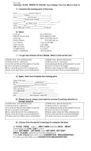 English Worksheet: Working with songs - song 