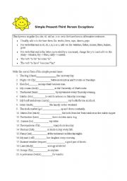English Worksheet: Simple Present-Third Person Exceptions