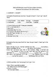 English Worksheet: have-has got, present simple, in-on-at