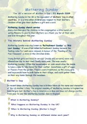 English Worksheet: mothering sunday