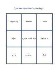 English Worksheet: A memorygame about New Zealand