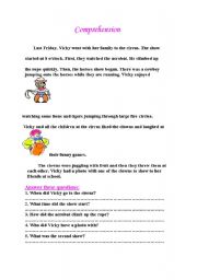 English Worksheet: Comprehension : At the Circus