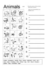 English Worksheet: Animals - matching exercise