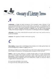 English worksheet: Glossary of Literary Terms