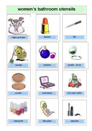 English Worksheet: Flashcards womens bathroom utensils