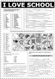 English Worksheet: I LOVE SCHOOL (B&W)