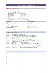 English Worksheet: Future simple - will/wont