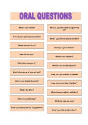 English Worksheet: Oral Questions - Present Simple