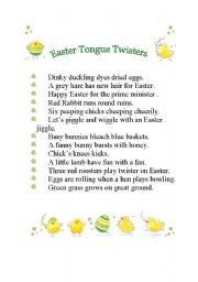 English Worksheet: EASTER TONGUE TWISTERS