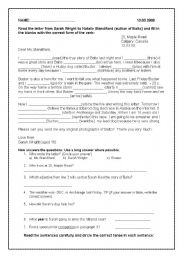 English worksheet: exercises about grammer and reading