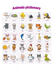 English Worksheet: ANIMALS PICTIONARY