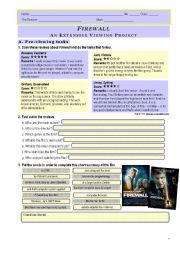 English Worksheet: FILM PROJECT  FIREWALL  part 1 (4 pages, key included)