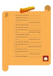 English Worksheet: Days, months and ordinal numbers.