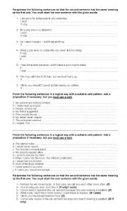 English Worksheet: Praphrasing using I wish,If, If only,verb patterns