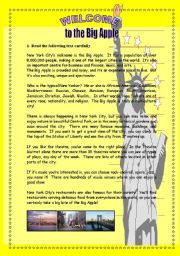 English Worksheet: Welcome to the Big Apple - 2 pages