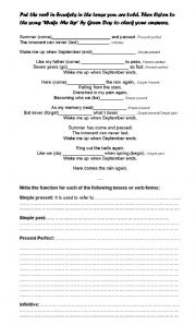 English worksheet: song: Wake me up, by Green Day