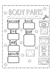 English Worksheet: Homewrok about body parts