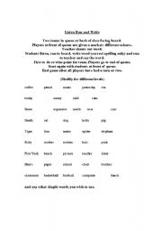 English worksheet: Listen, Run and Write