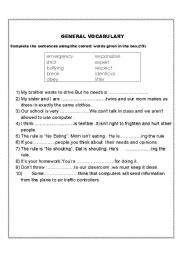 English worksheet: FILL IN THE BLANK VOCABULARY ACTIVITY 