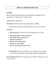 English Worksheet: speaking lesson plan