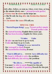 English Worksheet: TEMPORALS-TIME CLAUSES-SPECIAL USES OF TENSES