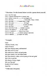 English Worksheet: AutoBioPoem