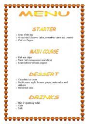 English Worksheet: Menu