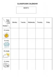 English Worksheet: Classroom weather calendar