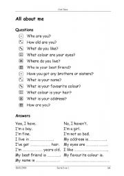 English worksheet: All about me