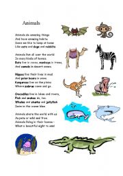 English Worksheet: Poem about  animals