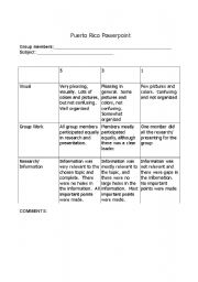 English Worksheet: Puerto Rico powerpoint assignment grading rubric