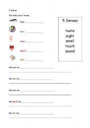 English worksheet: 5 Senses Activity Sheet