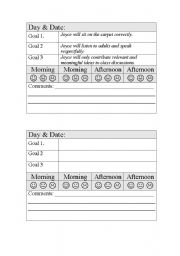 English worksheet: Behaviour Management Tracking Sheet