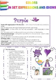 English Worksheet: COLORS IN SET EXPRESSIONS AND IN IDIOMS! (PART 4) PURPLE