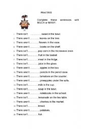 English Worksheet: much - many