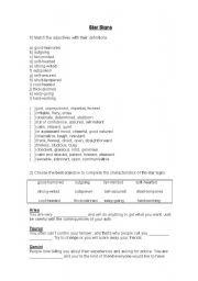 English worksheet: Star Signs + Adjectives