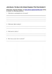 English worksheet: The Boy in the Striped Pyjamas 